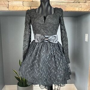 VTG 80s Jessica McClintock Gunne Sax WEDNESDAY Lace Dress Black Juniors 7/8